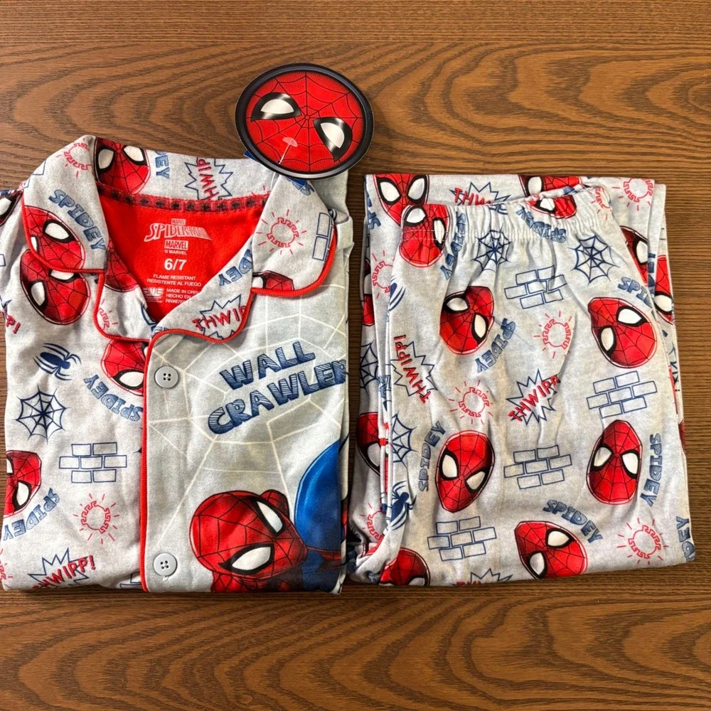 Marvel Spider-Man Boys Pajama Set 6/7 Coat Style Wall Crawler‎ Button Down